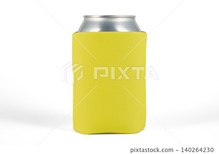 Can cooler sleeve on isolated background. Neoprene can cooler blank. 140264230