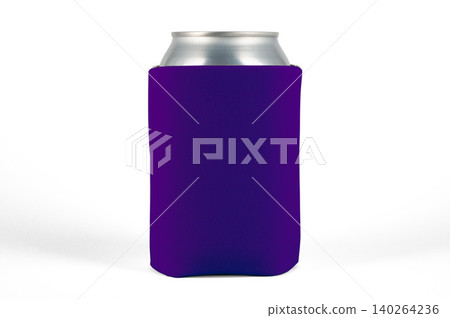 Can cooler sleeve on isolated background. Neoprene can cooler blank. Can cooler sleeve on isolated background. Neoprene can cooler blank. 140264236
