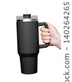 Female Hand Holding 40 oz black tumbler. Tumbler With Handle, Travel Mug Straw Covers Cup with Lid 140264265