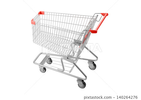 Shopping Cart on Isolated White Background, Empty Metal Trolley for Retail and Commerce, 3D Render 140264276