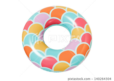 Wave pattern Inflatable Swim Ring Summer Pool Float Isolated on White Background 140264304