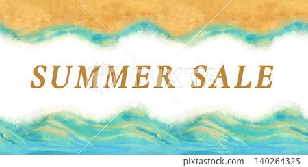 Hand-painted watercolor ocean seamless border with flowing turquoise waves, sandy beach, bright central text area. Coastal design background for invitations, branding, packaging, summer projects Hand-painted watercolor ocean seamless border with flowing turquoise waves, sandy beach, bright central text area. Coastal design background for invitations, branding, packaging, summer projects 140264325