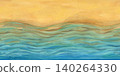 Hand-painted watercolor ocean seamless border with flowing turquoise waves and golden sandy beach. Coastal design colored background for invitations, branding, packaging, fabric and summer projects 140264330