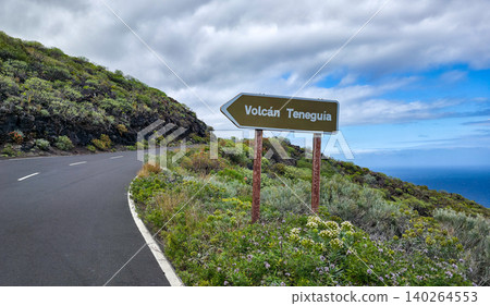 A sign pointing to the famous volcano Teneguia on the Canary Island of La Palma. High quality photo A sign pointing to the famous volcano Teneguia on the Canary Island of La Palma. High quality photo 140264553