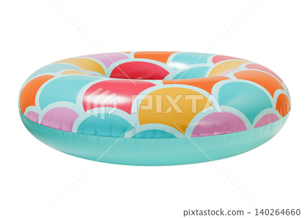 Wave pattern Inflatable Swim Ring, Summer Pool Float Isolated on White Background. 3d rendering 140264660
