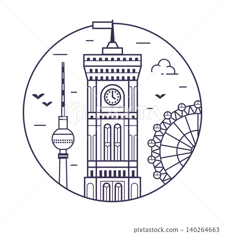 Red Town Hall Tower Berlin Landmark Line Icon Red Town Hall Tower Berlin Landmark Line Icon 140264663