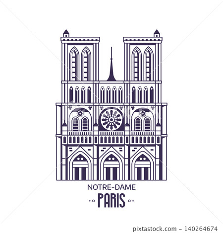 Famous Paris Landmark Notre Dame in Line Art 140264674