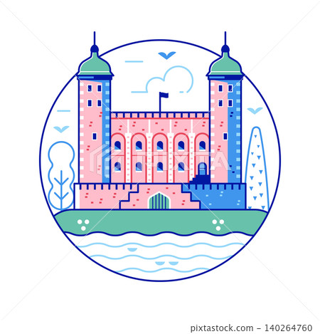 Tower of London Castle Landmark Line Icon 140264760