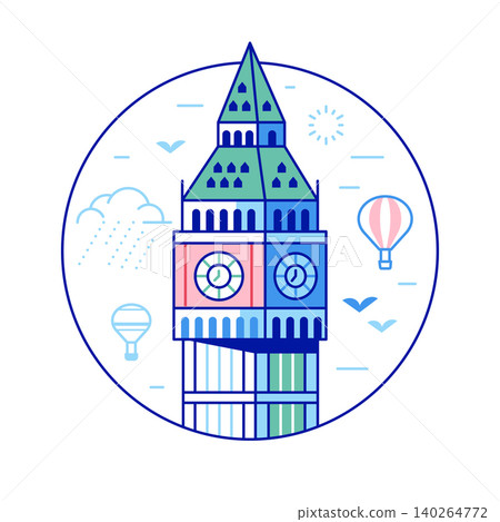 Big Ben Clock Tower London Landmark Line Icon Big Ben Clock Tower London Landmark Line Icon 140264772