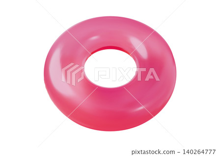 Red inflatable swim ring isolated on a white background. Classic rubber floatie water tube for pool or beach use, summer vacation concept Red inflatable swim ring isolated on a white background. Classic rubber floatie water tube for pool or beach use, summer vacation concept 140264777