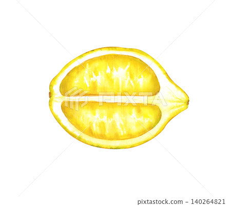 Watercolor lemon half isolated on white background. Hand-painted longitudinal slice of yellow citrus fruit illustration for design, food packaging, and patterns Watercolor lemon half isolated on white background. Hand-painted longitudinal slice of yellow citrus fruit illustration for design, food packaging, and patterns 140264821