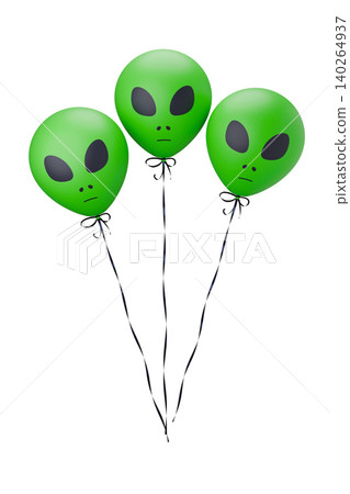 A bunch of space alien head balloons, suitable for space parties and World UFO Day celebrations. 3D rendering illustration. A bunch of space alien head balloons, suitable for space parties and World UFO Day celebrations. 3D rendering illustration. 140264937