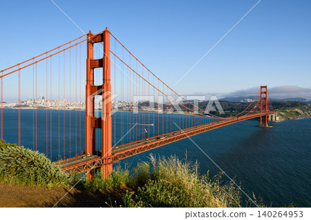 Golden Gate Bridge wide view from Marin Headlands overlook Golden Gate Bridge wide view from Marin Headlands overlook 140264953