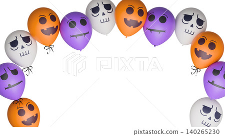 Banner with Halloween balloons. Balloon with monster faces. 3d rendered illustration Banner with Halloween balloons. Balloon with monster faces. 3d rendered illustration 140265230