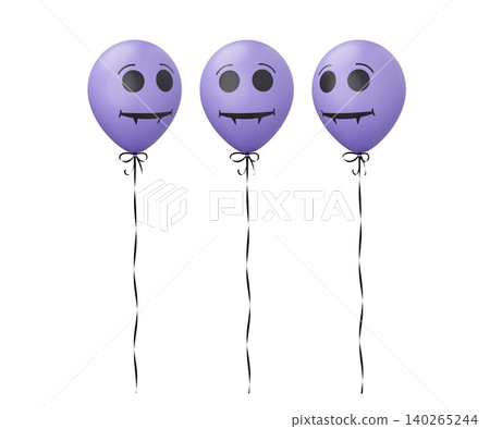 Funny Halloween balloon. White balloon with vampire face. 3d rendered illustration Funny Halloween balloon. White balloon with vampire face. 3d rendered illustration 140265244