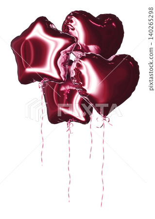 Shiny red balloons in different shapes like classic, star, heart on an isolated background. Balloon bunch of pink balloons. 3d rendering Shiny red balloons in different shapes like classic, star, heart on an isolated background. Balloon bunch of pink balloons. 3d rendering 140265298