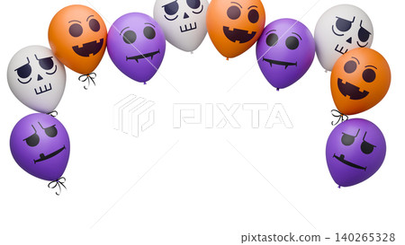 Banner with Halloween balloons. Balloon with monster faces. 3d rendered illustration Banner with Halloween balloons. Balloon with monster faces. 3d rendered illustration 140265328