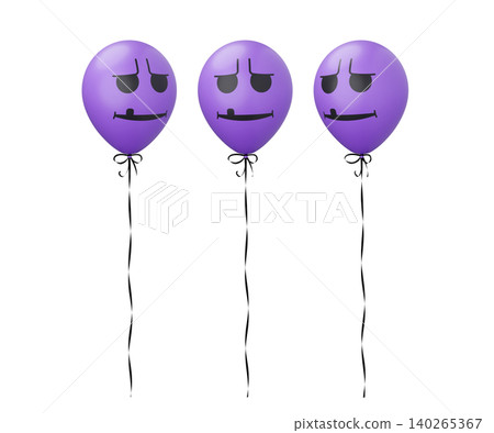 Funny Halloween balloon. Purple balloon with monster face. 3d rendered illustration Funny Halloween balloon. Purple balloon with monster face. 3d rendered illustration 140265367