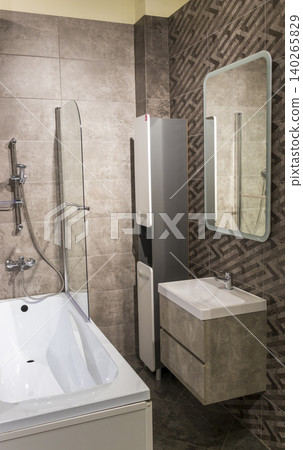 Contemporary Bathroom Design Featuring Smart Illuminated Mirror and Sink Contemporary Bathroom Design Featuring Smart Illuminated Mirror and Sink 140265829