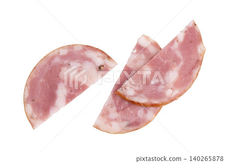 round pieces of sausage isolated round pieces of sausage isolated 140265878