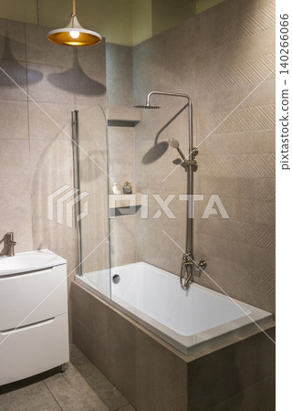 Contemporary Restroom Decor Featuring Ceramic Sink and Textured Geometric Wall Contemporary Restroom Decor Featuring Ceramic Sink and Textured Geometric Wall 140266066