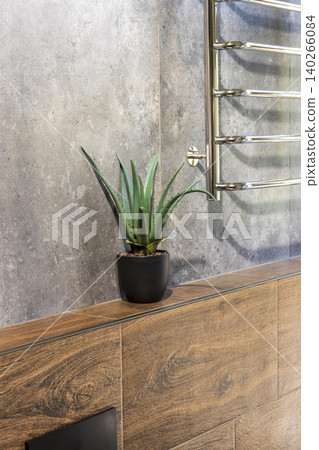 Modern Bathroom Interior Detail with Decorative Green Grass and Wood Tiles Modern Bathroom Interior Detail with Decorative Green Grass and Wood Tiles 140266084