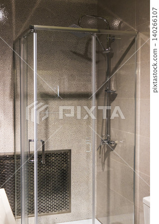 Modern Glass Shower Enclosure with Chrome Rain Shower Head and Mixer Modern Glass Shower Enclosure with Chrome Rain Shower Head and Mixer 140266107