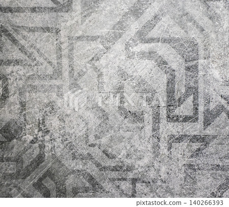 Distressed Ancient Geometric Pattern on Light Gray Background Texture Distressed Ancient Geometric Pattern on Light Gray Background Texture 140266393