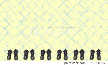 Warm winter trekking boots on blue yellow tiles Warm winter trekking boots on blue yellow tiles 140266497