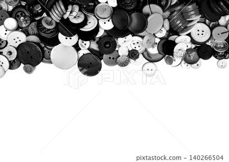 Black white photo of different tailors buttons ,place for text Black white photo of different tailors buttons ,place for text 140266504