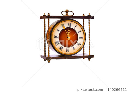 Memories.Old vintage clock on a wooden stand,twelve hour Memories.Old vintage clock on a wooden stand,twelve hour 140266511