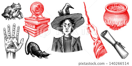 Wizardry and witchcraft elements for magic rituals and spiritualism and halloween. Fully digital Wizardry and witchcraft elements for magic rituals and spiritualism and halloween. Fully digital 140266514