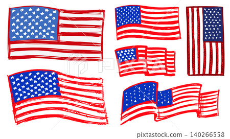 USA national flag. Stylised hand drawn grunge flag with stars and strokes USA national flag. Stylised hand drawn grunge flag with stars and strokes 140266558