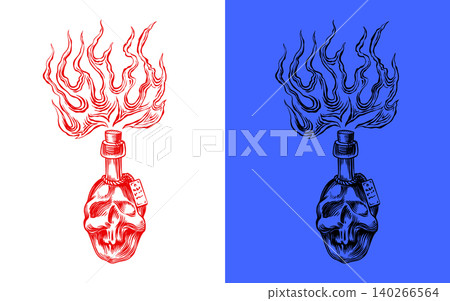 Poison potion in glass bottle in skull form. Wizardry and witchcraft elements for magic rituals and Poison potion in glass bottle in skull form. Wizardry and witchcraft elements for magic rituals and 140266564