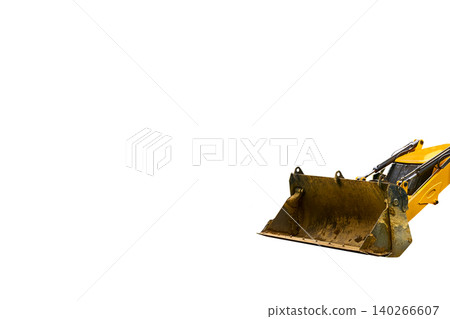 Loading bucket of construction bulldozer on white Loading bucket of construction bulldozer on white 140266607