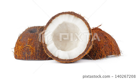 Coconut pieces pile isolated on white background Coconut pieces pile isolated on white background 140267208