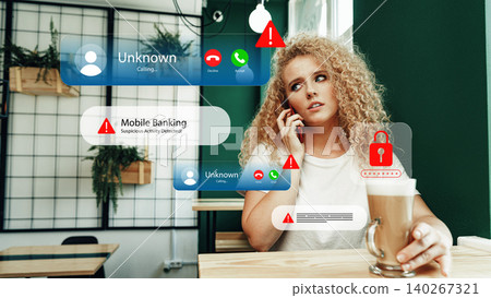 Scam call sms message showing risks of unknown numbers in mobile banking alerts Scam call sms message showing risks of unknown numbers in mobile banking alerts 140267321