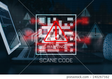 Scam message appears on laptop screen warning users about potential threats 140267382