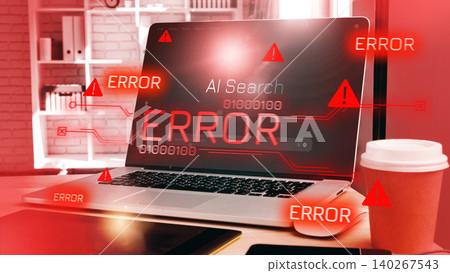 Scam message shows error on computer screen with alerts and warning signs 140267543