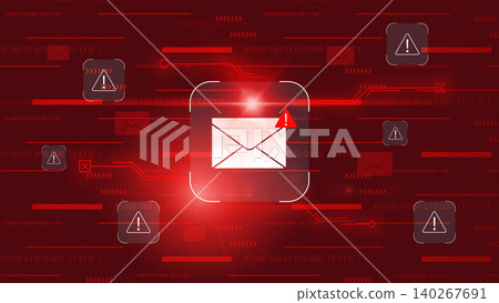 Scam message shows warning signs and red alerts in digital communication space Scam message shows warning signs and red alerts in digital communication space 140267691