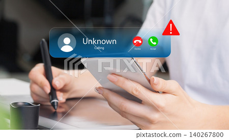 Scam call sms warning and missed call notification from unknown number on smartphone Scam call sms warning and missed call notification from unknown number on smartphone 140267800