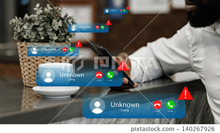 Scam call sms messages received while sitting at a cafe during morning hours Scam call sms messages received while sitting at a cafe during morning hours 140267926