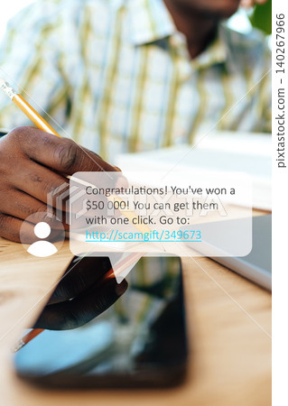 Scam call sms message offering fake prize for easy access Scam call sms message offering fake prize for easy access 140267966