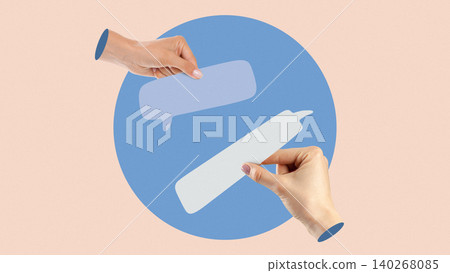 Hands holding speech bubbles symbolizing message exchange during communication process Hands holding speech bubbles symbolizing message exchange during communication process 140268085