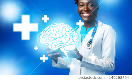 Health care professional with a brain symbol in hands during a wellness event Health care professional with a brain symbol in hands during a wellness event 140268794