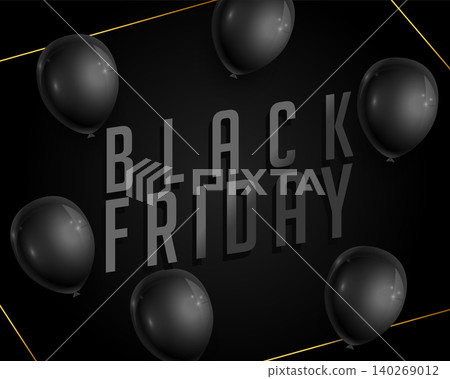 modern black friday dark background with realistic balloon and golden line modern black friday dark background with realistic balloon and golden line 140269012