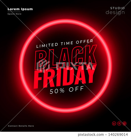 modern black friday discount offer poster with glowing neon frame 140269014