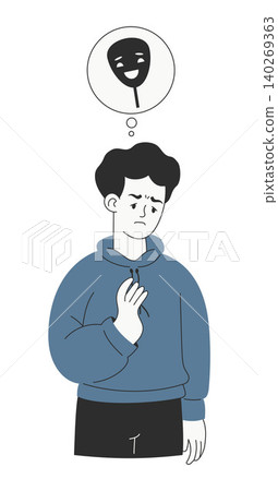 Neurodiversity. Exhausted Man After Social Masking. Mental Health and Autistic Burnout Concept. Tired Character with Mask Symbol in Thought Bubble. Minimalist Vector Illustration. Neurodiversity. Exhausted Man After Social Masking. Mental Health and Autistic Burnout Concept. Tired Character with Mask Symbol in Thought Bubble. Minimalist Vector Illustration. 140269363
