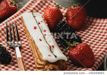 cake decorated with berries close up cake decorated with berries close up 140269665