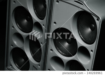 Stereo column of modern audio system close up Stereo column of modern audio system close up 140269961